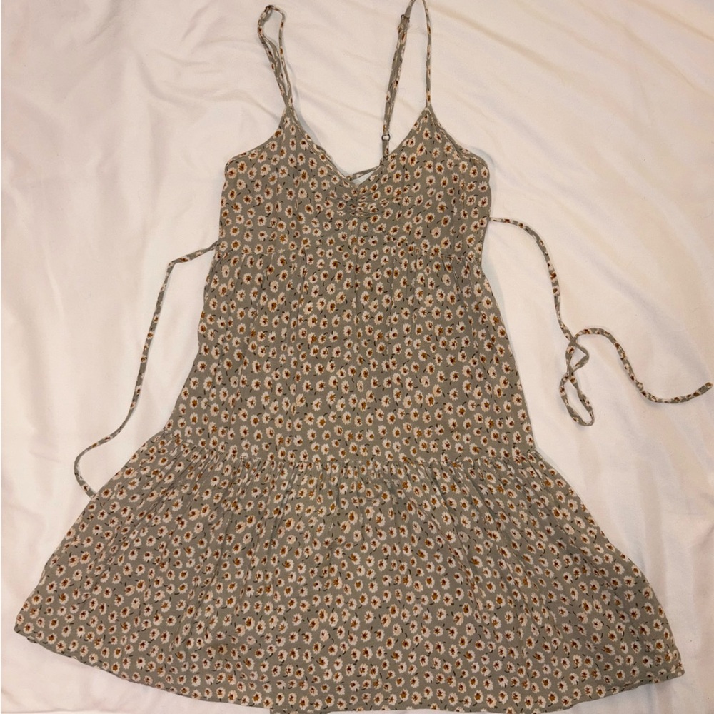 Vintage Urban Outfitters Green Floral Lace Up Mini Dress